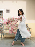 Floral Georgette Embroidered Cotton Kurta Pant Dupatta Set