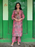 Flamingo Pink Printed Cotton Kurta & Pant Set