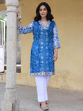 Blue Floral Printed Cotton Kurta Set