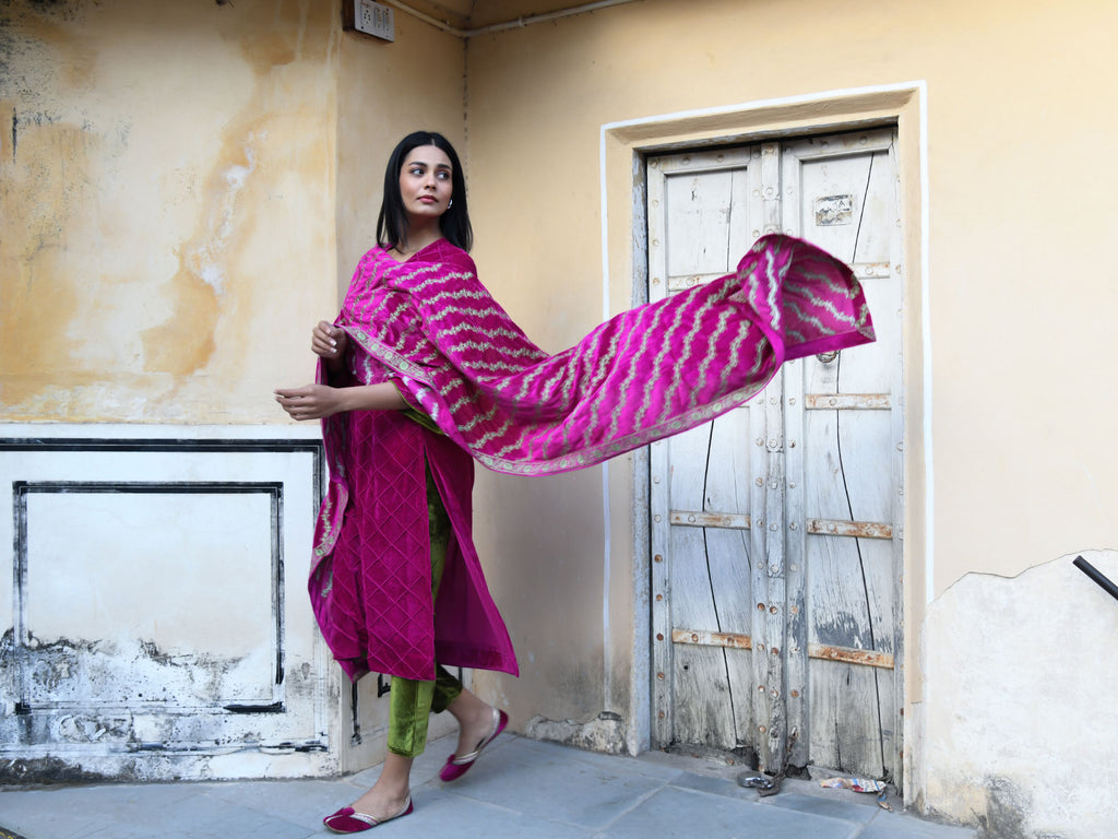 Sparkling & Classy Rani Pink Velvet Ensemble