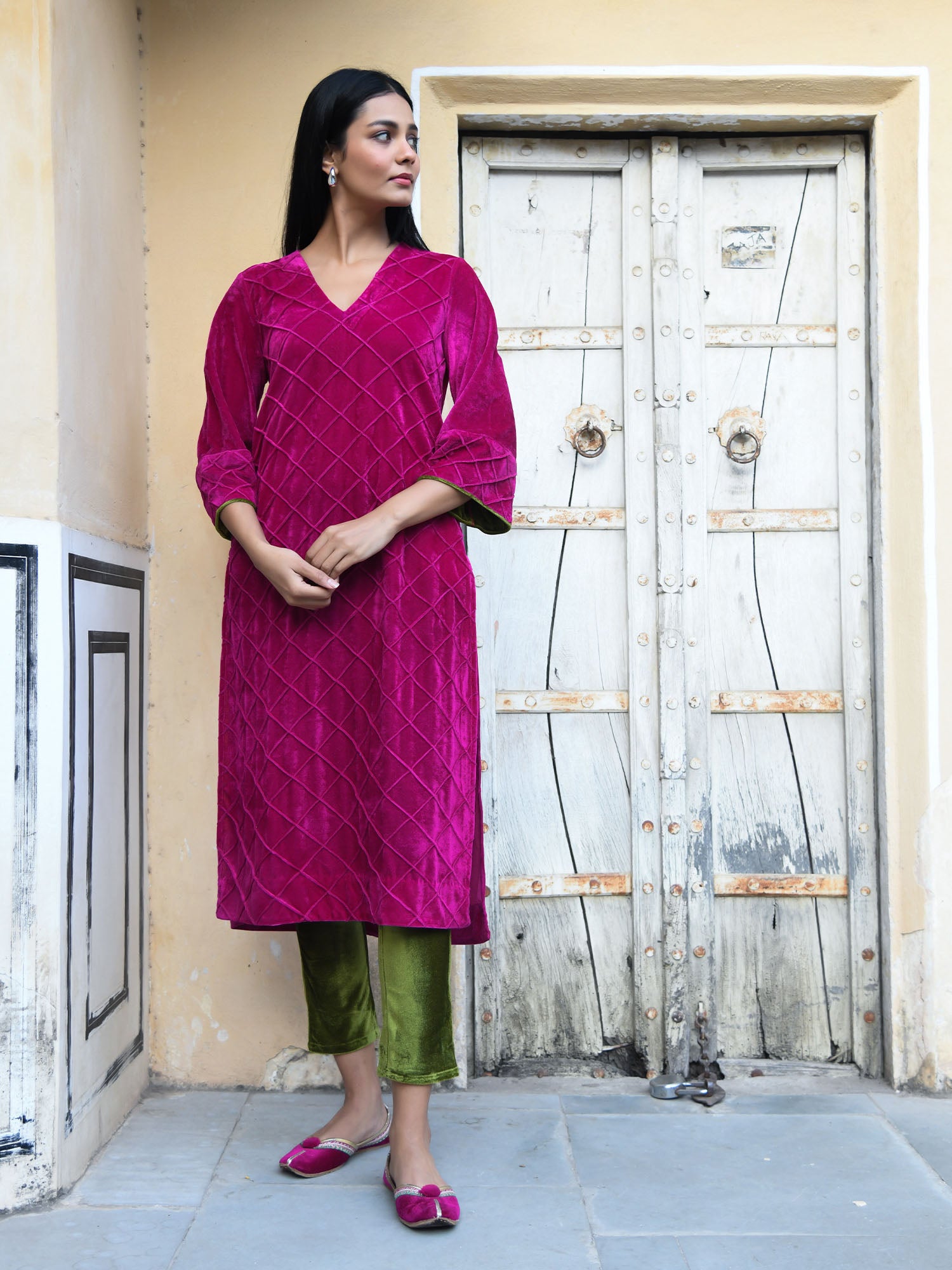 Sparkling & Classy Rani Pink Velvet Ensemble