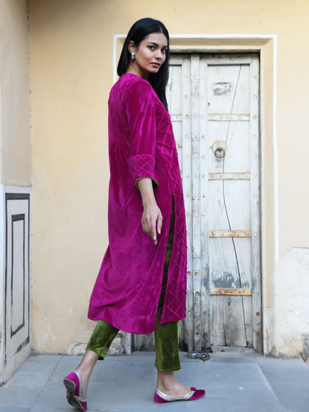 Sparkling & Classy Rani Pink Velvet Ensemble