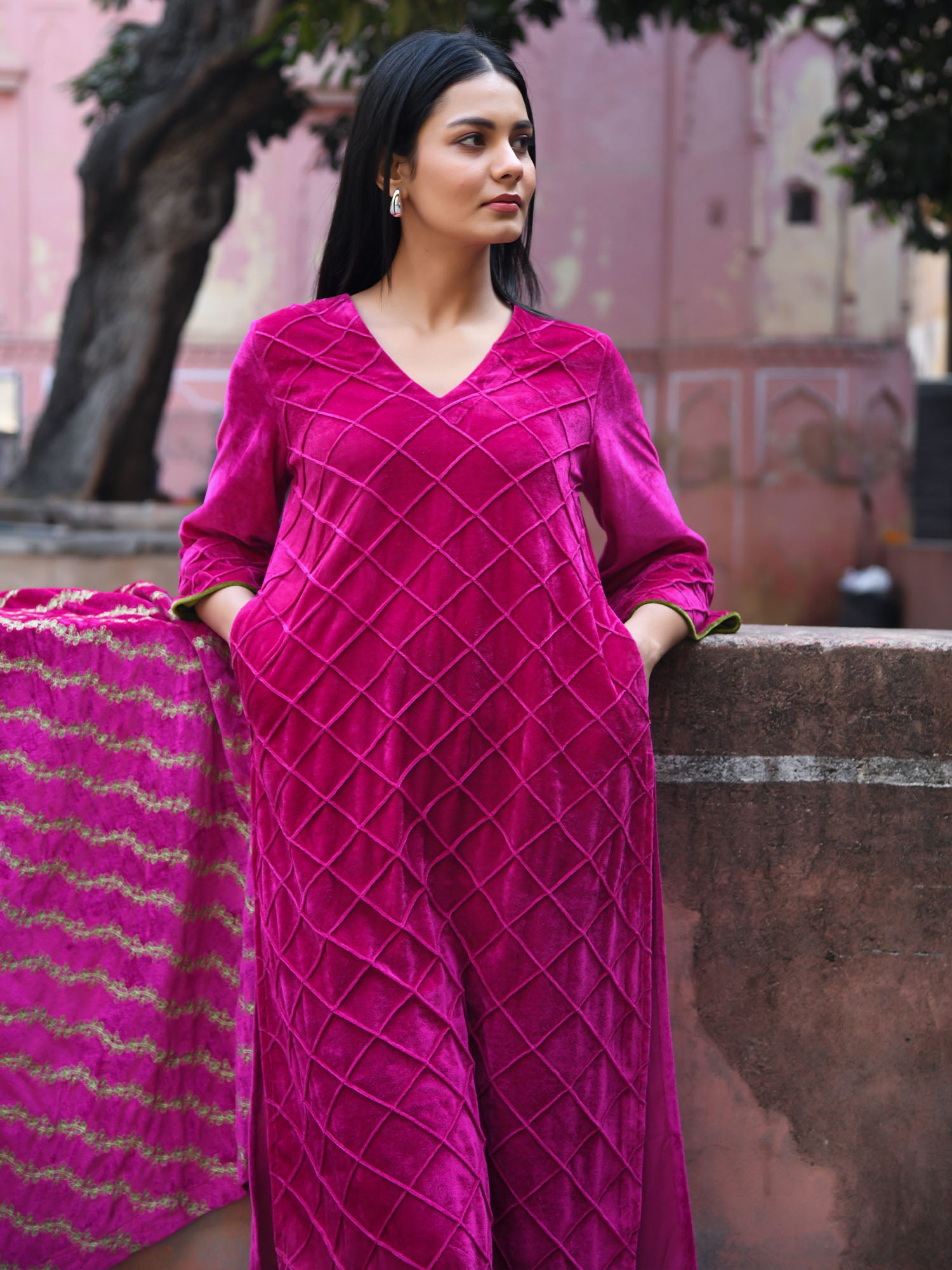 Sparkling & Classy Rani Pink Velvet Ensemble