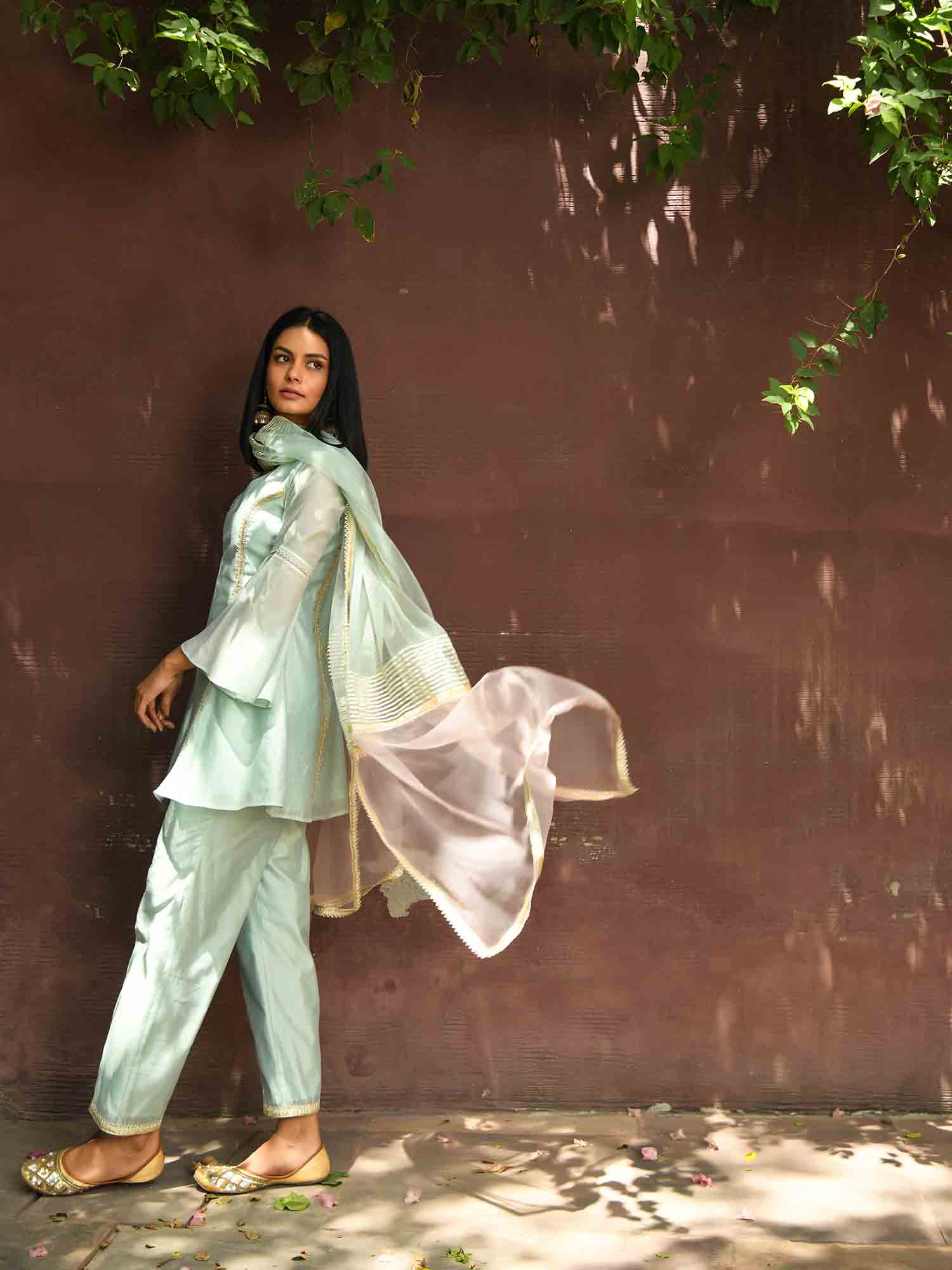 Pastel Mint  Georgette Short Kurti Set