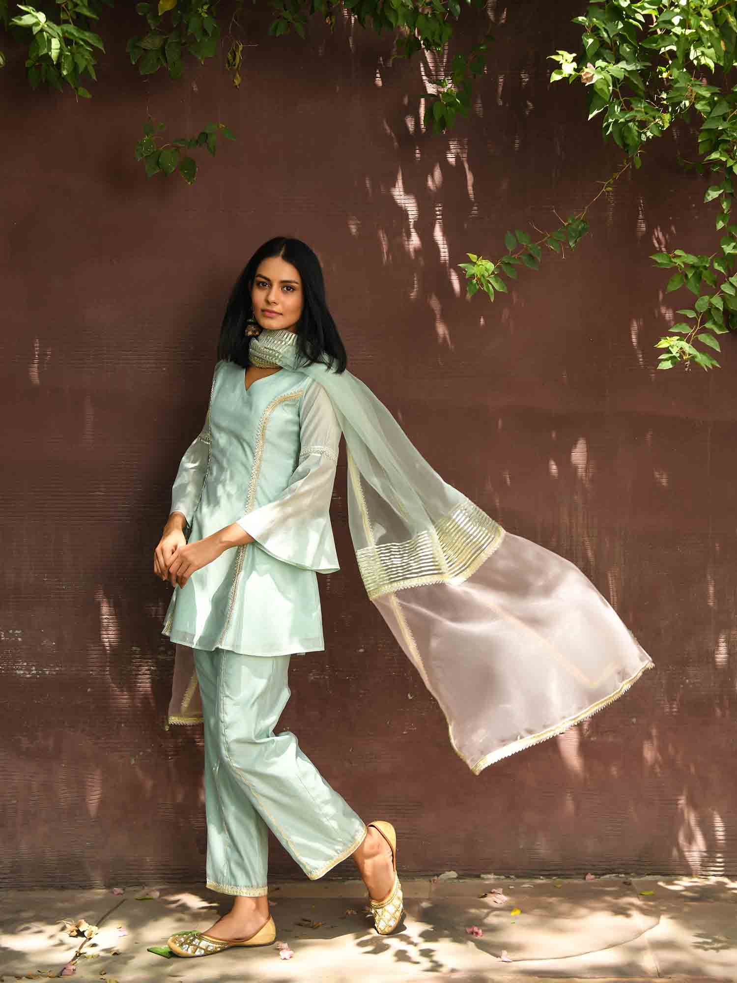 Pastel Mint  Georgette Short Kurti Set