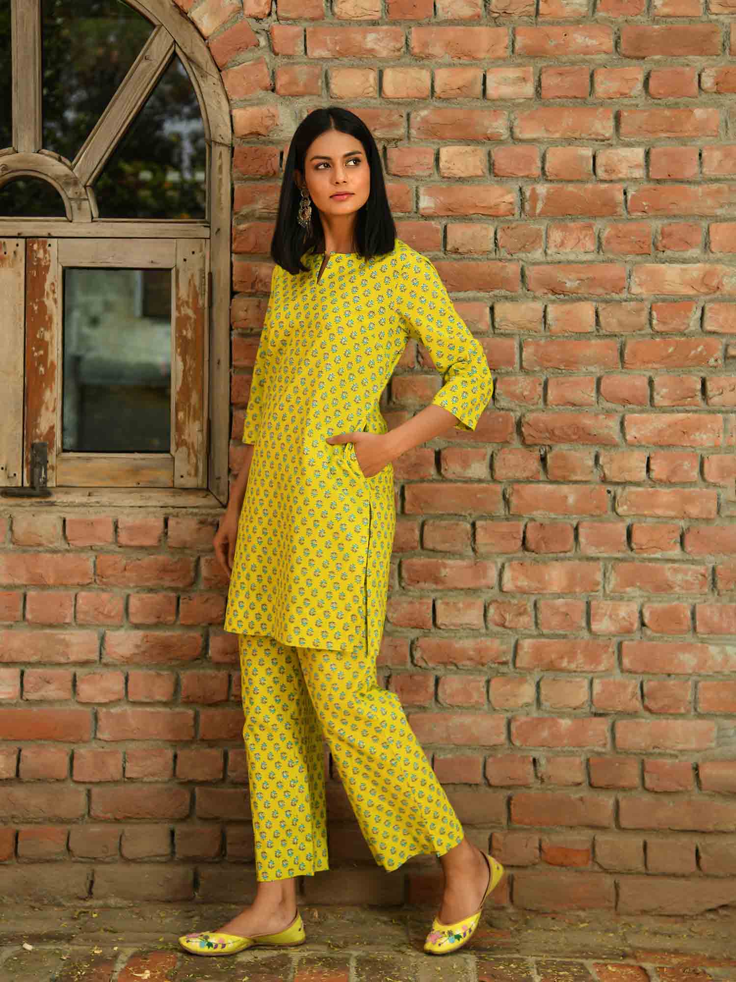 Lime Green Short Kurti Set