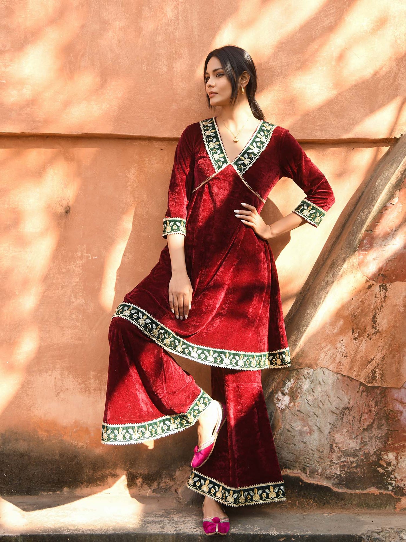 Win with the Wine Kurti Sharara set