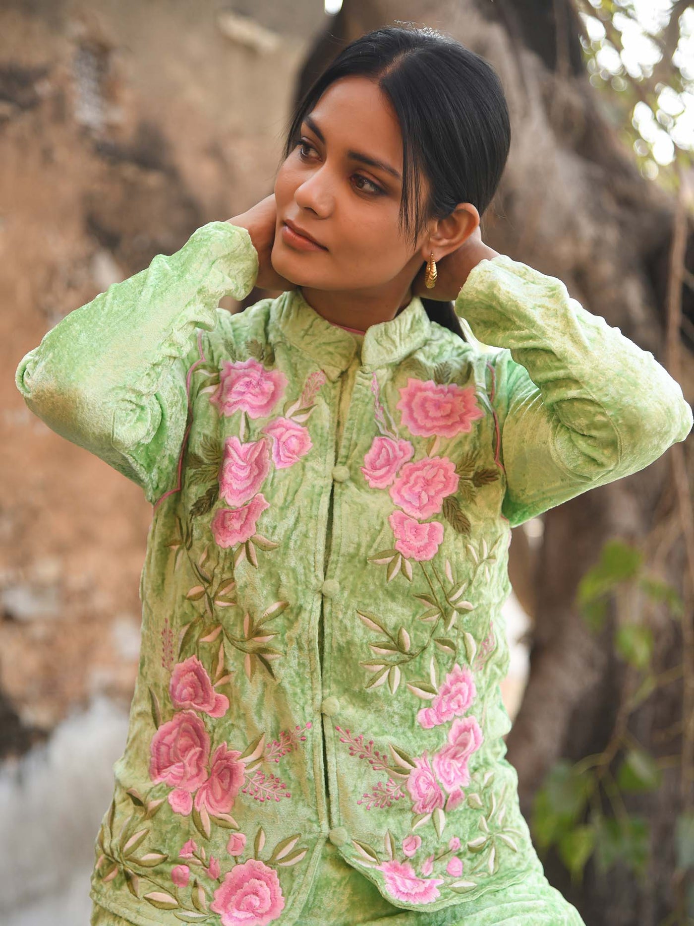 Fresh Pistachio Velvet Jacket Set