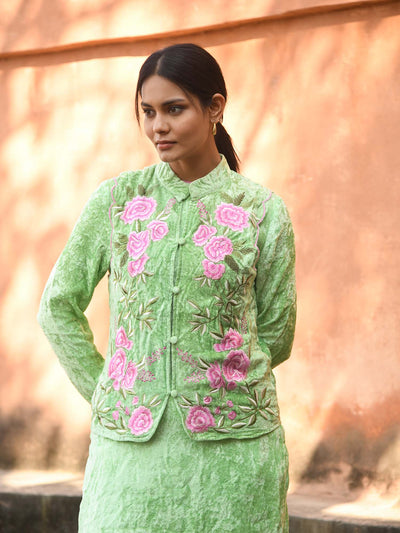 Fresh Pistachio Velvet Jacket Set