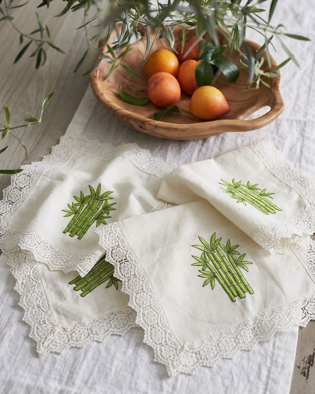 Loom & Leaf Embroidered Lace Napkins (set of 4)