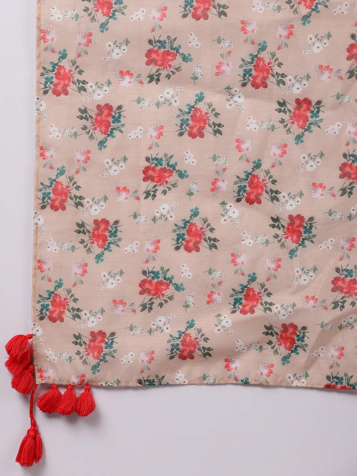 Beige Ditsy Print Chanderi Kurta Set with Dupatta