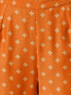 Celebrate in the Indian biscuit coloured printed chanderi Kurta, Pant and dupatta