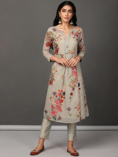 Olive Chanderi Kurta & Pants Set