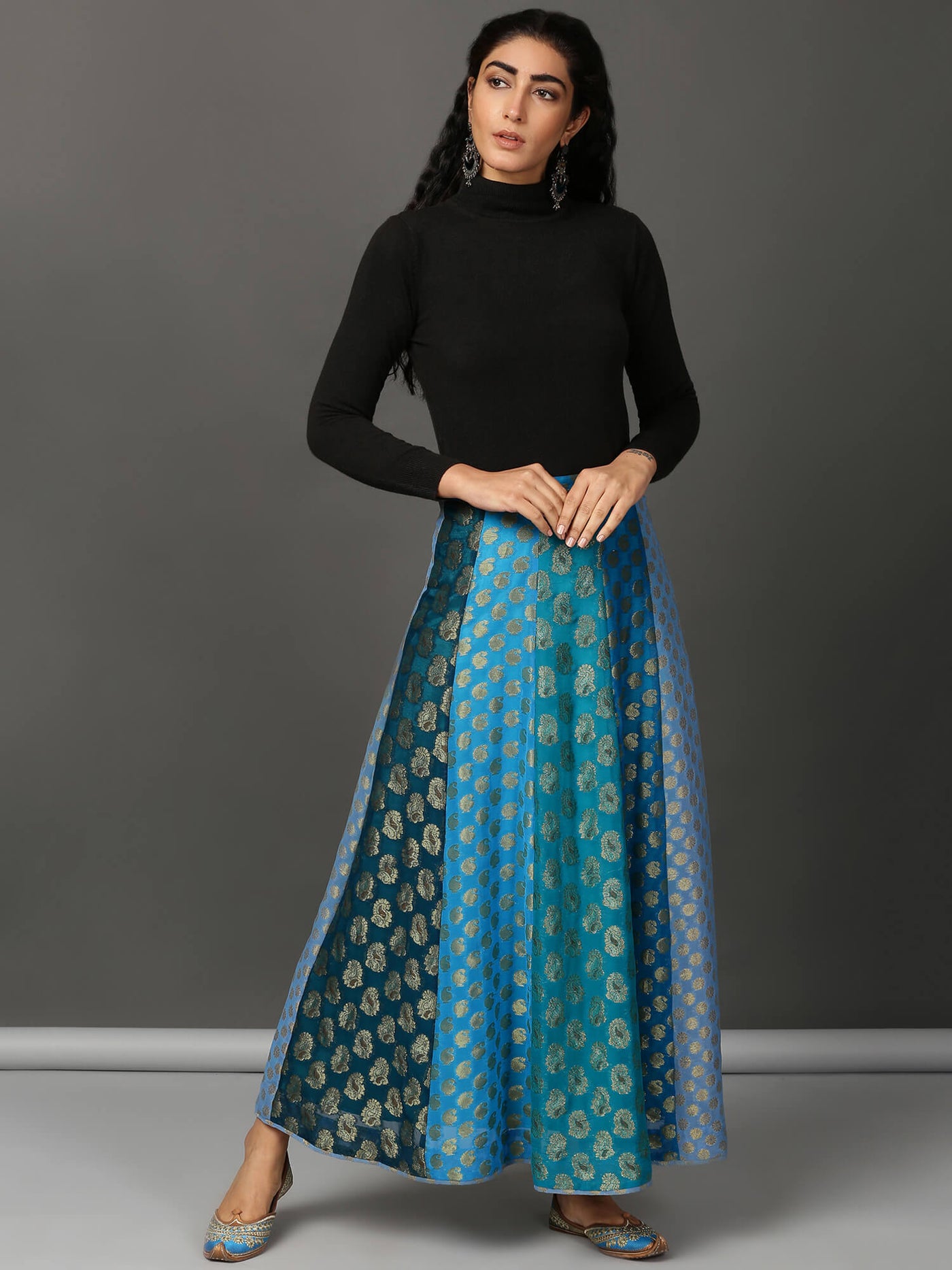 All Blues Jacquard Panelled Skirt