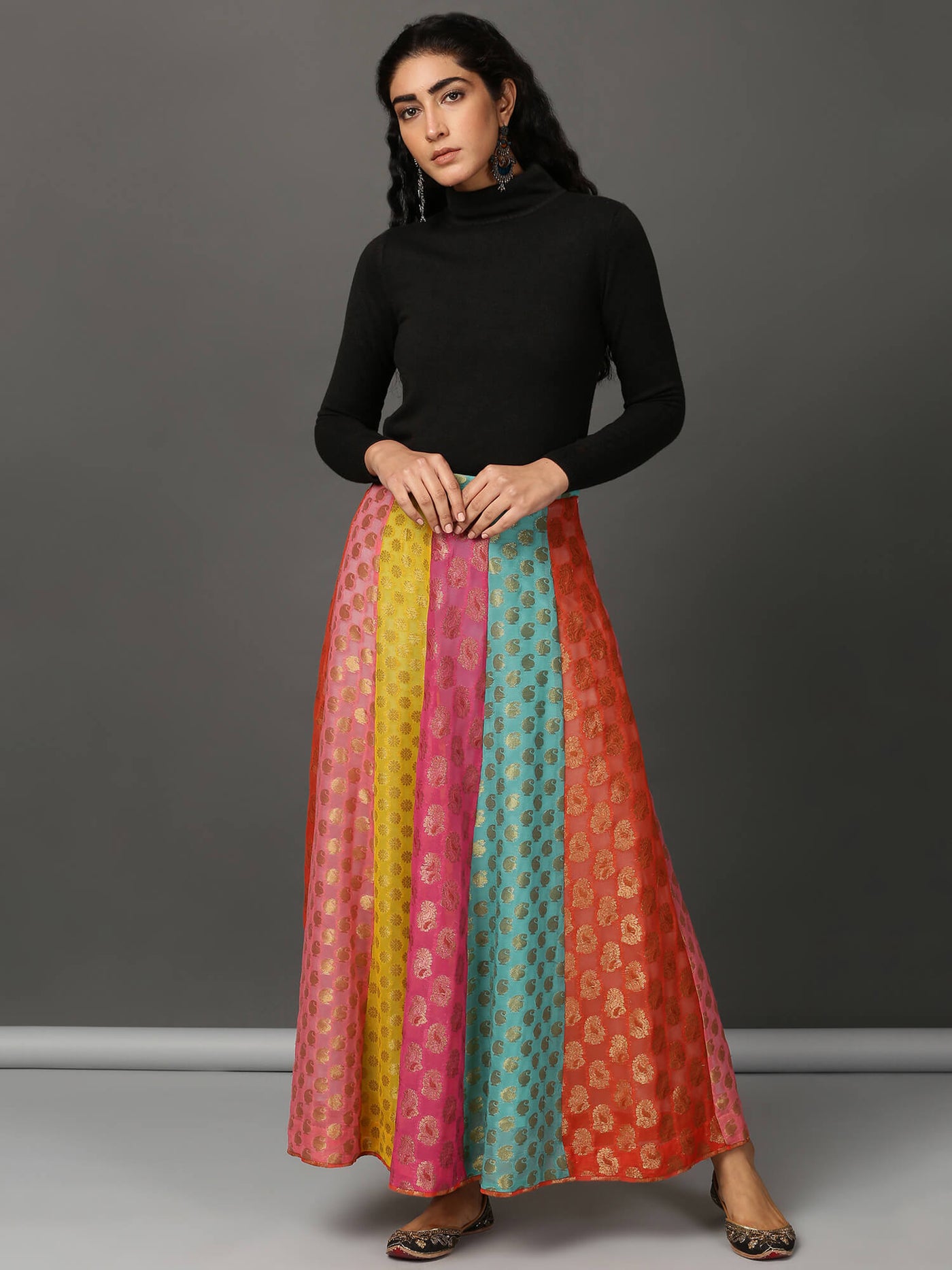 All Pinks Jacquard Panelled Skirt