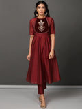 Maroon Chanderi Kurta & Pants Set