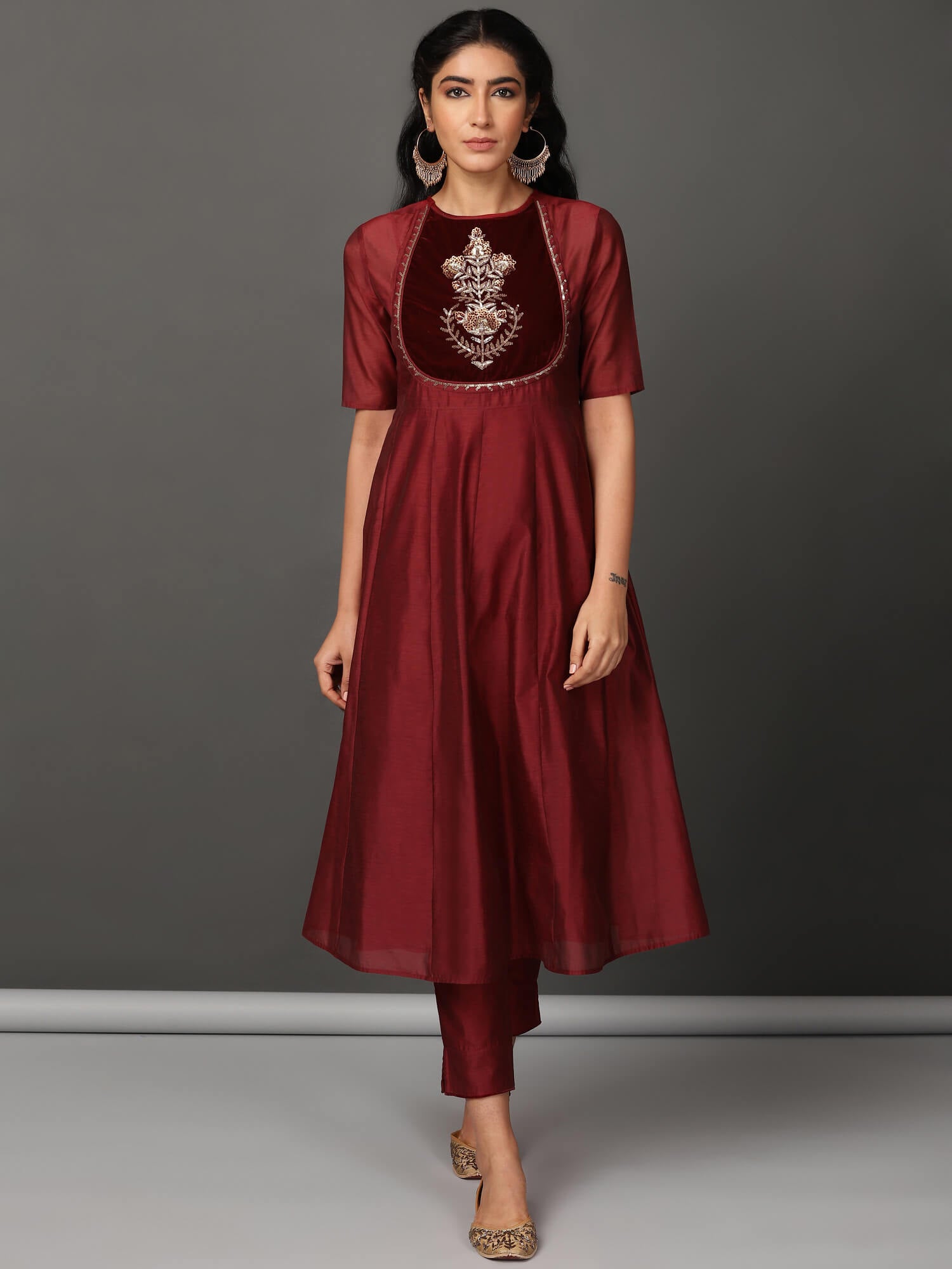 Maroon Chanderi Kurta & Pants Set