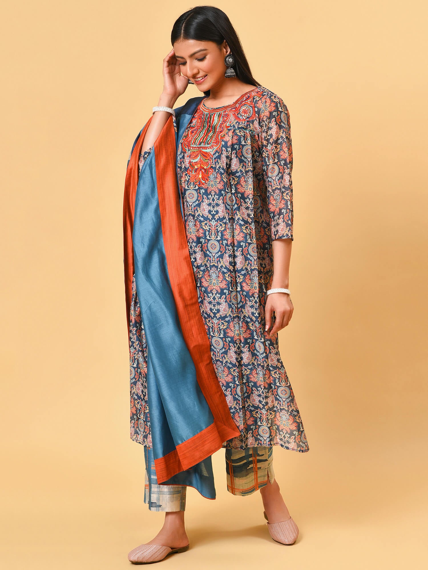 Neel Rust Chanderi Kurta Set