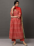Ikat A-Line Kurta Set with Pant, Dupatta & Camisole