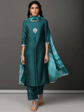 Art Silk Straight Kurta, Pants & Dupatta Set