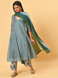 Stripe & Print Kurta- Pant & Dupatta Set