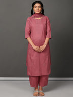 Pink Cotton Kurta, Pants & Dupatta Set