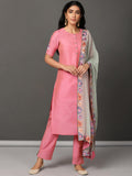 Pink Art Silk Kurta, Pants & Dupatta Set