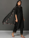 Black Art Silk Kurta Set  with Organza Dupatta