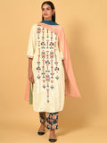 Sublime Ecru velvet Kurta Pant and Dupatta set
