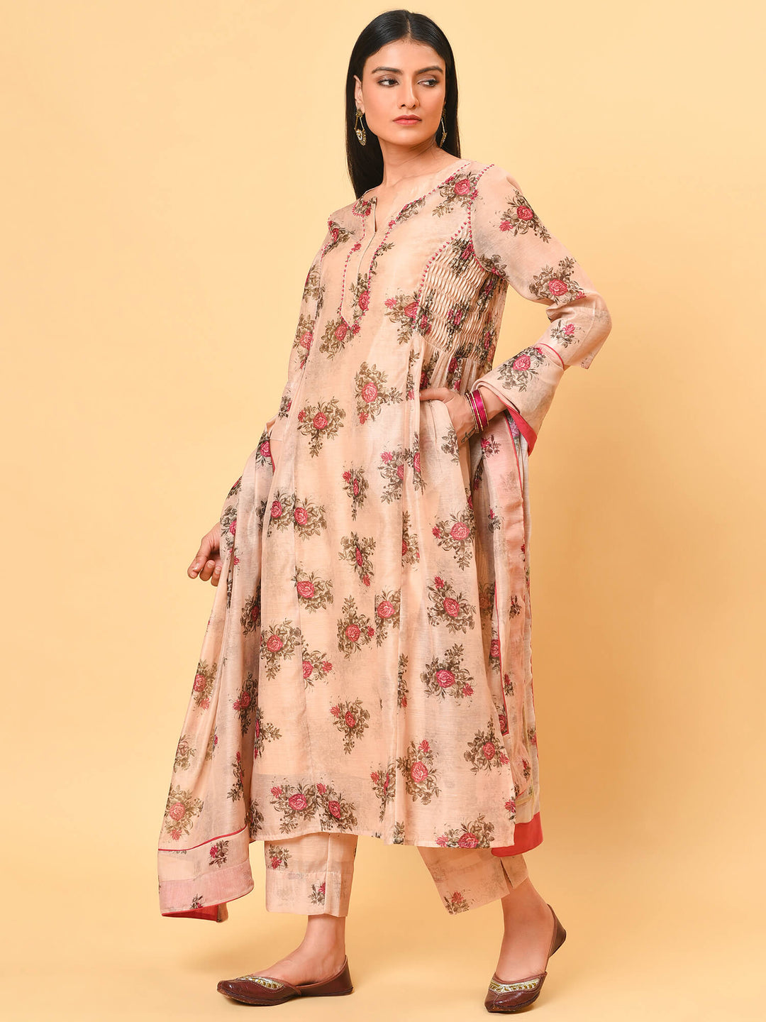Printed Chanderi Kurta Pant Set