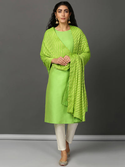 Lime Green Art Silk Kurta, Pants & Dupatta Set