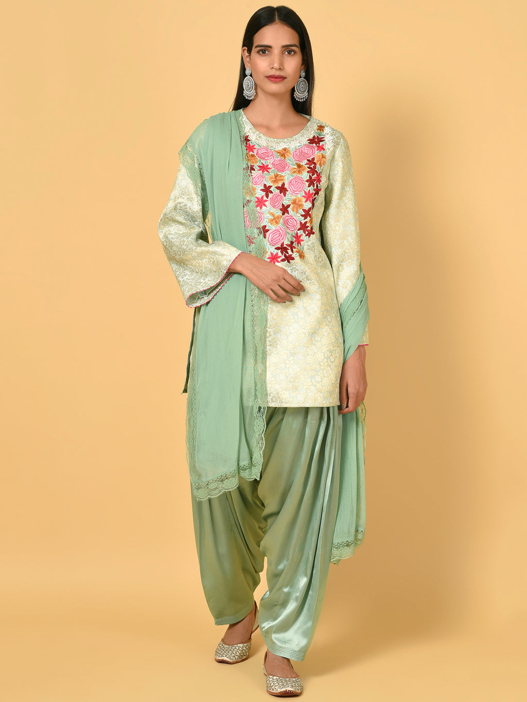 Spotlight in the calm Green Kurta salwar Dupatta set