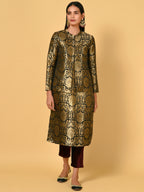 Vivid Black and Gold Kurta Pant and blazer set