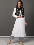 White Pleated Kurta, Pants & Jacket Set