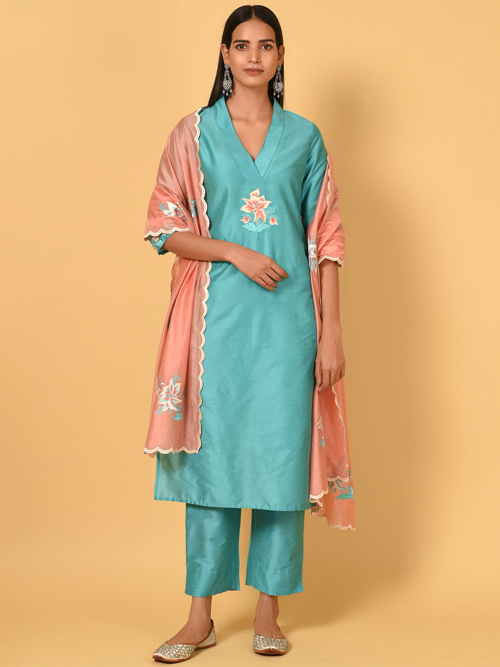 Let’s Toast Art Silk Kurta, Pant & Dupatta Set