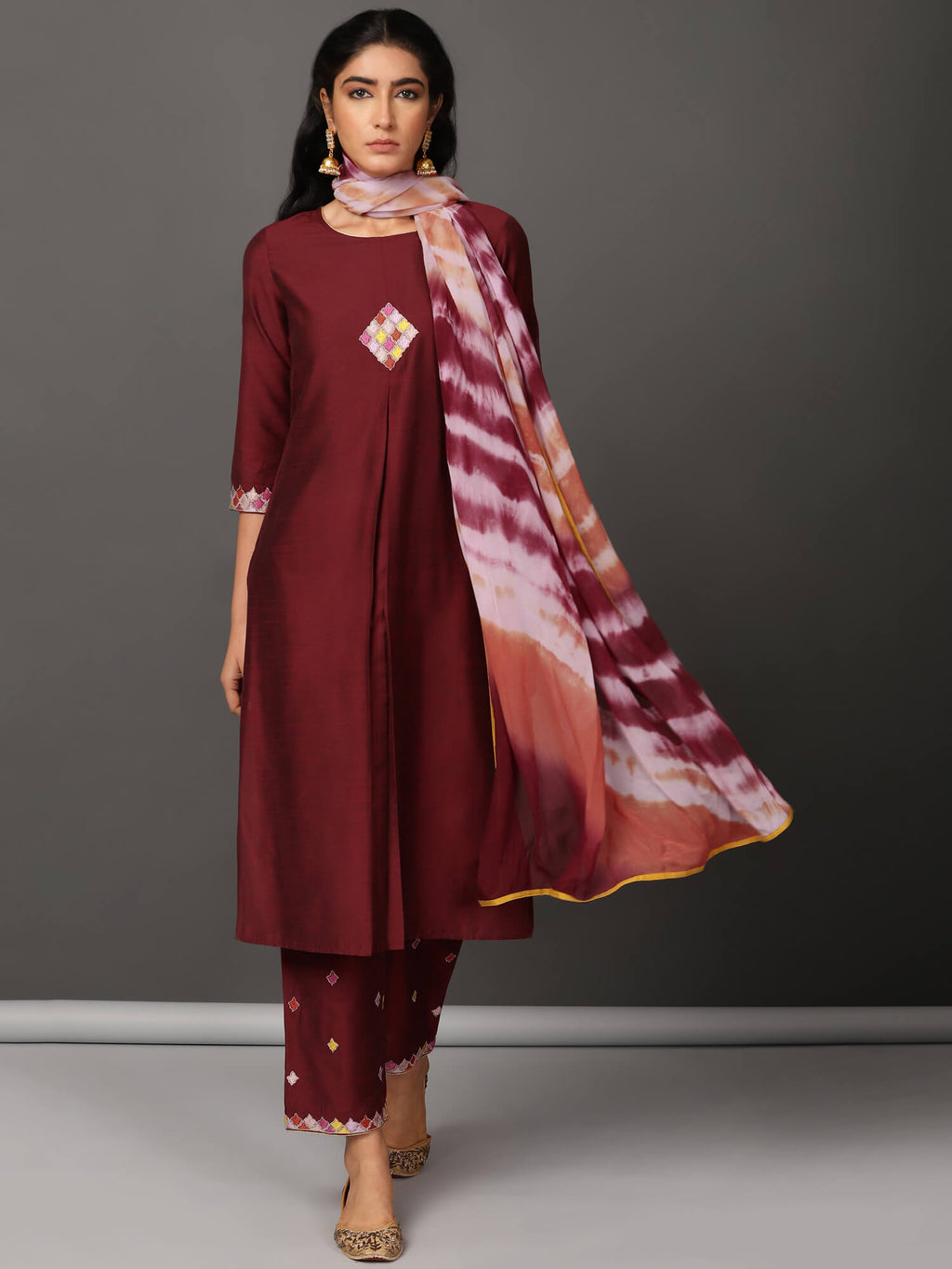 Art Silk Straight Kurta, Pants & Dupatta Set