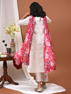 White Embroidered Kurta Pant set with Printed Dupatta