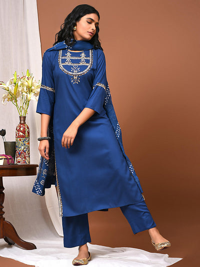 Flow with the Indigo Kurta Pant and Dupatta Set