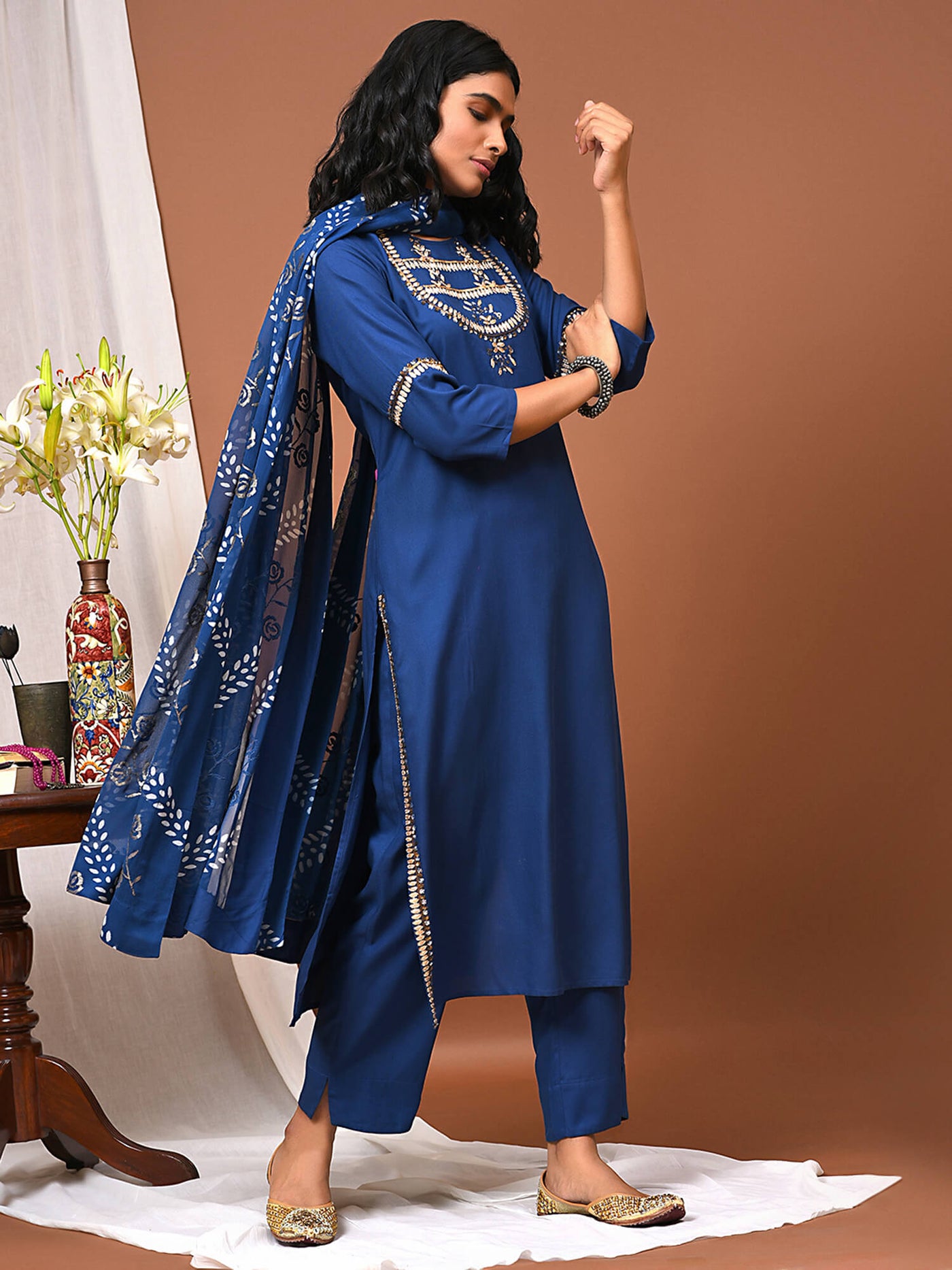 Flow with the Indigo Kurta Pant and Dupatta Set