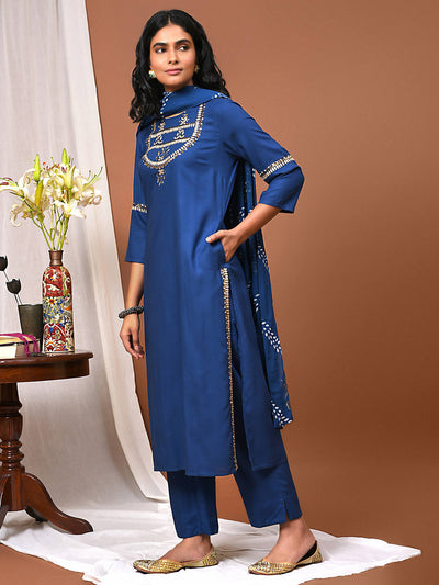 Flow with the Indigo Kurta Pant and Dupatta Set