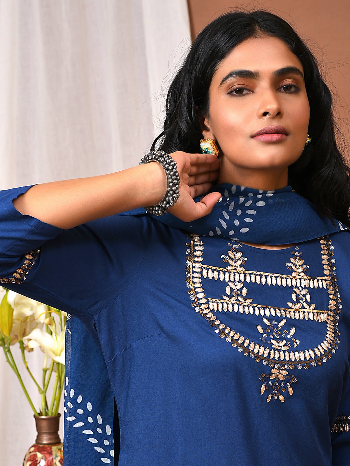 Flow with the Indigo Kurta Pant and Dupatta Set