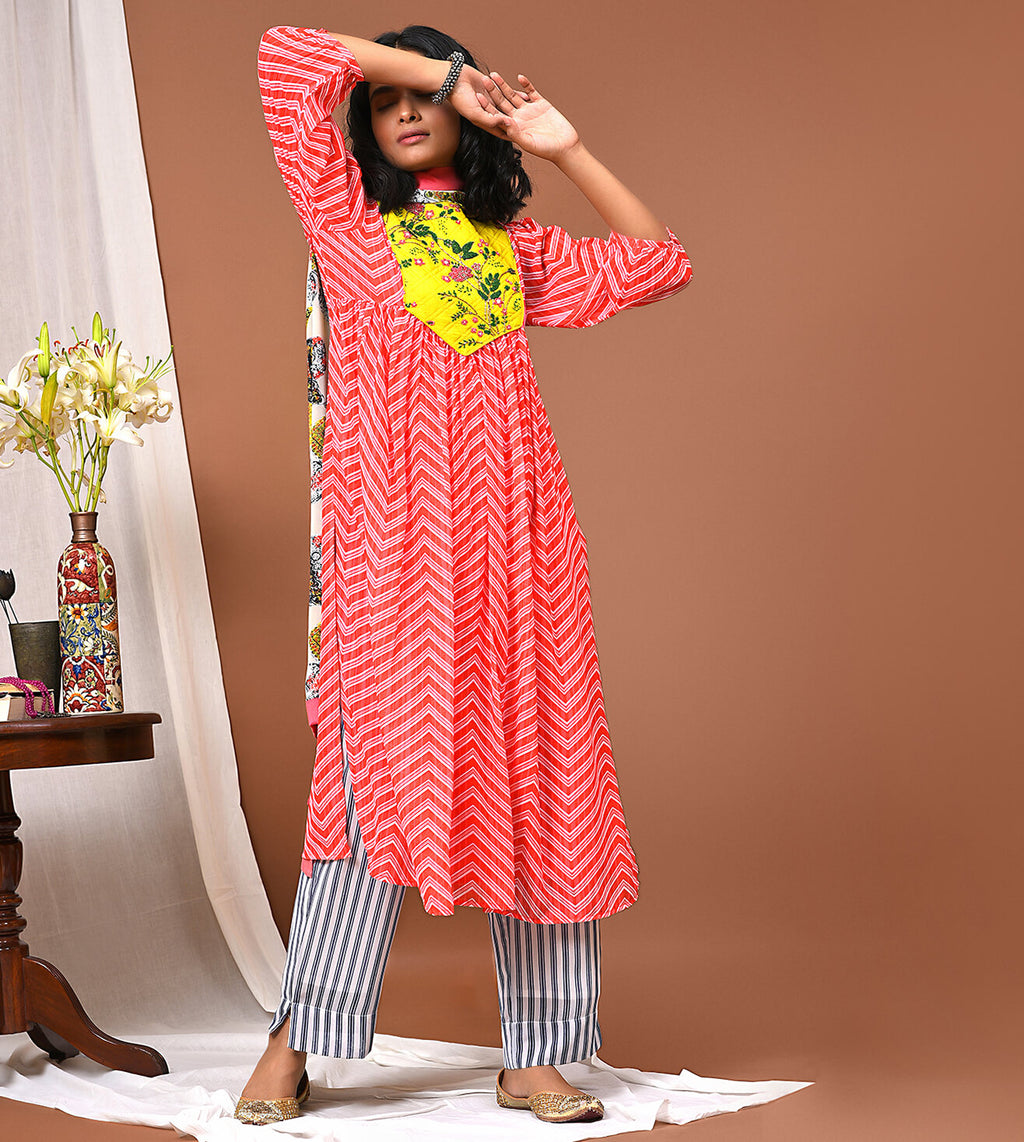 Vibe in our Red Blue & Yellow Georgette Ensemble