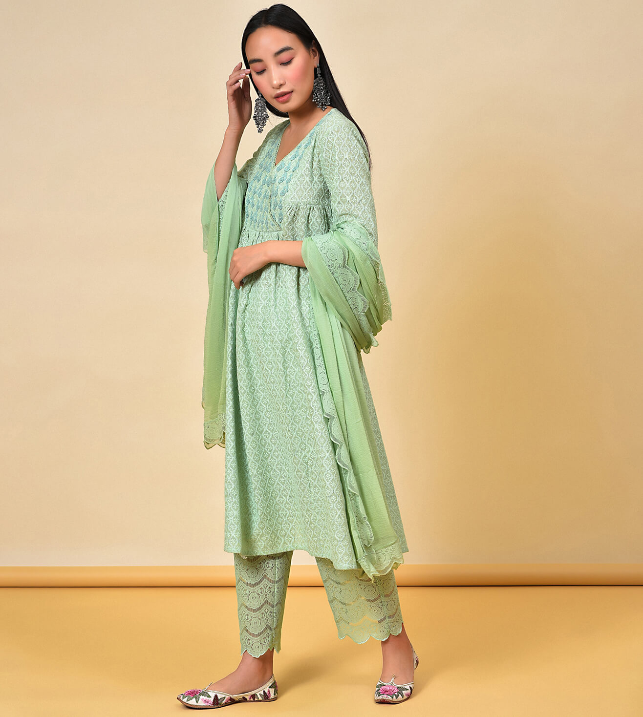 Lace and Grace Kurta Pant & Dupatta Set