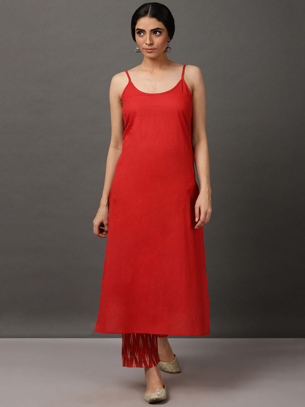 Ikat A-Line Kurta Set with Pant, Dupatta & Camisole