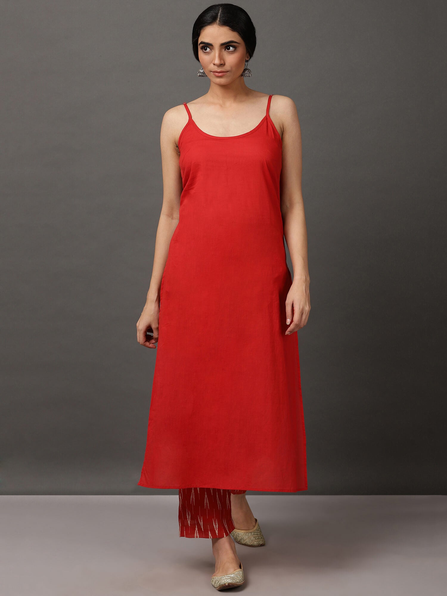 Ikat A-Line Kurta Set with Pant, Dupatta & Camisole