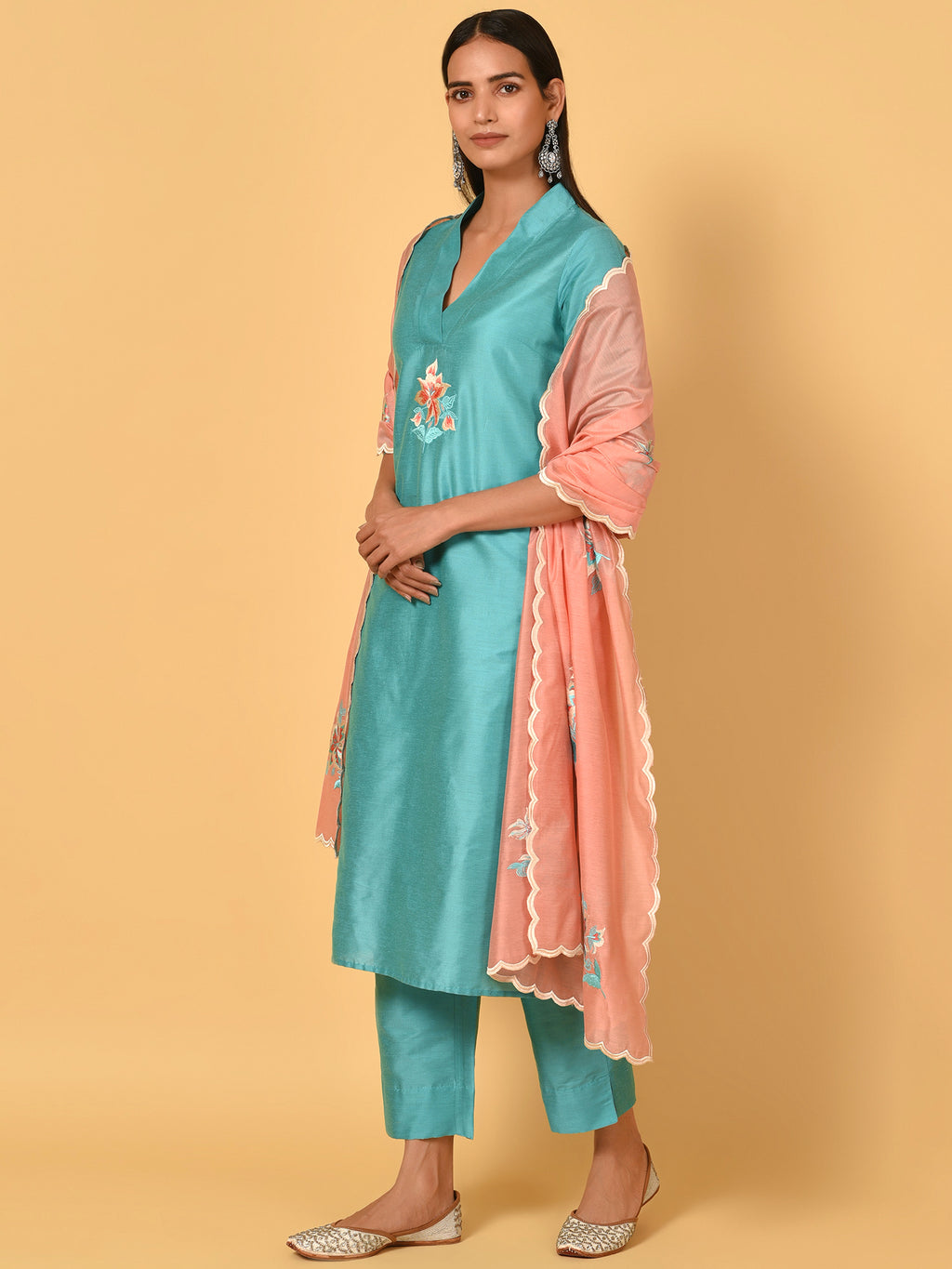Let’s Toast Art Silk Kurta, Pant & Dupatta Set