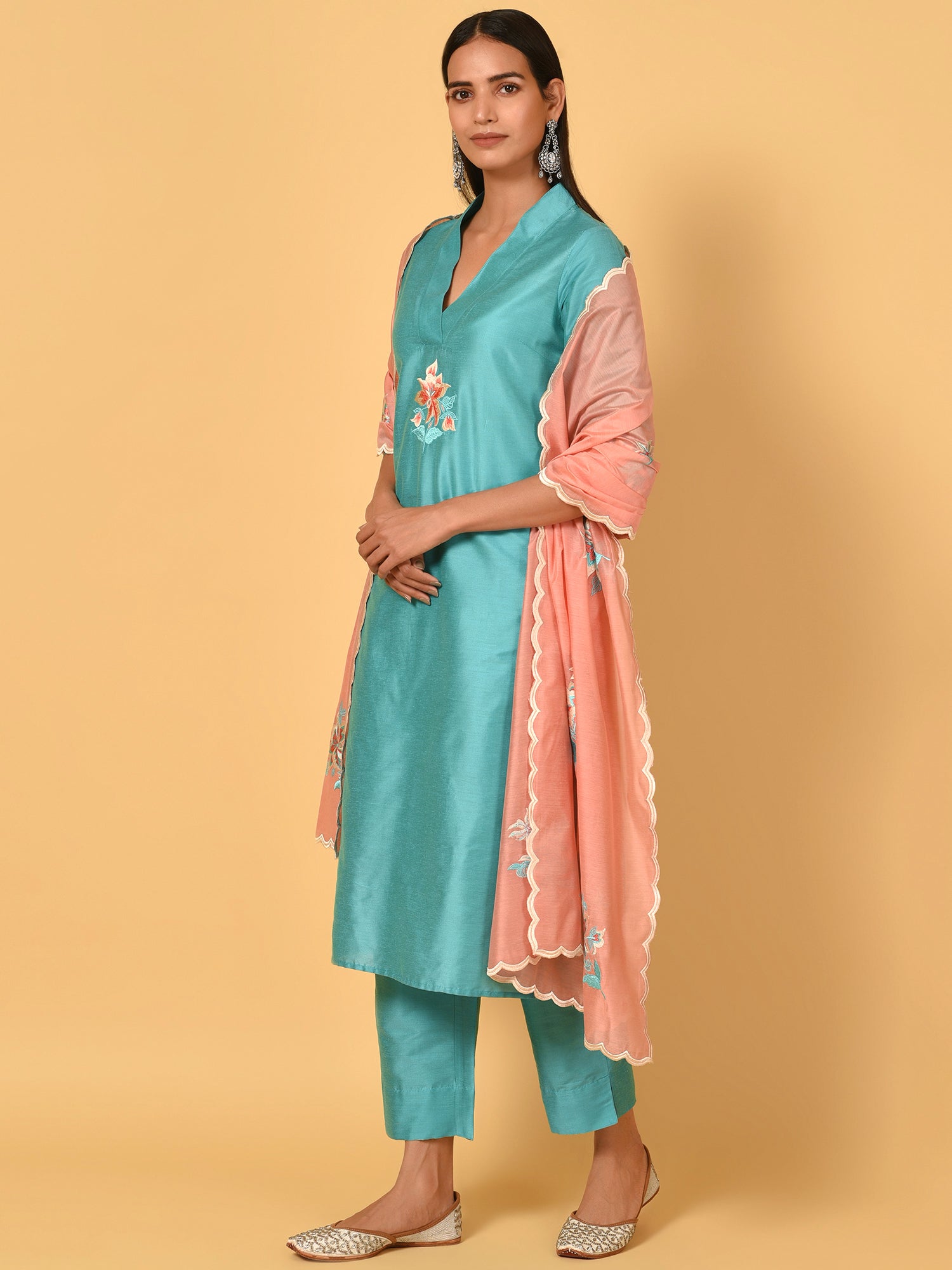 Let’s Toast Art Silk Kurta, Pant & Dupatta Set