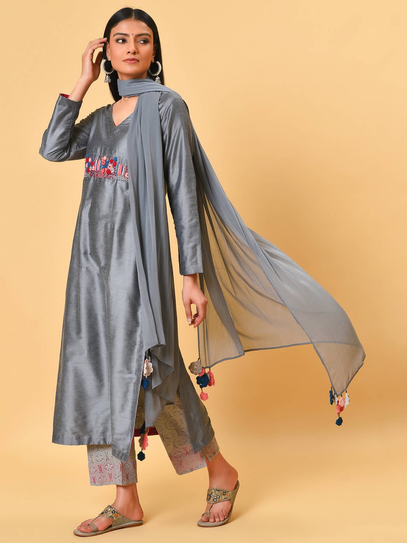 Garden Grey Kurta Pant & Dupatta Set