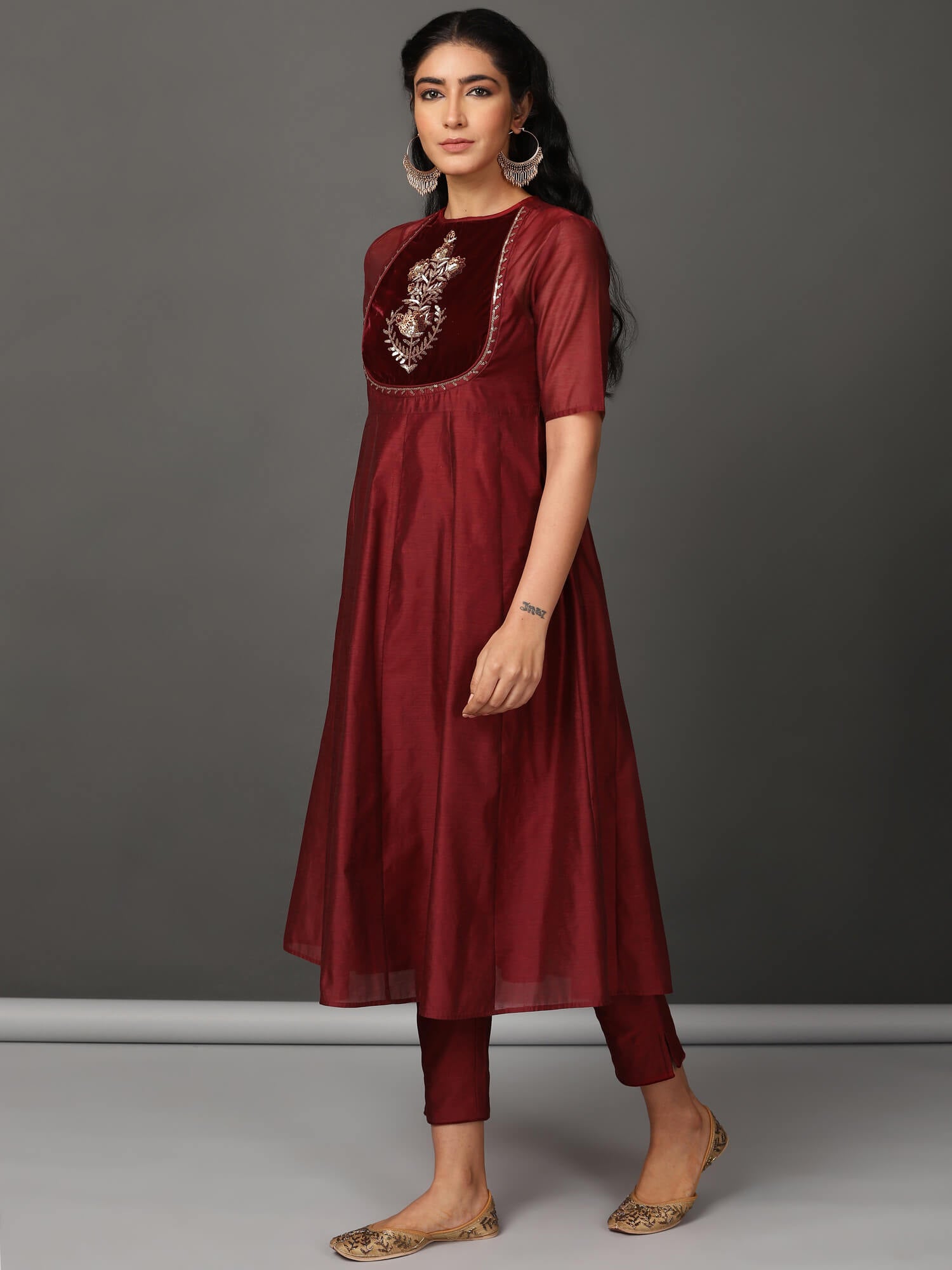 Maroon Chanderi Kurta & Pants Set