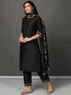 Black Art Silk Kurta Set  with Organza Dupatta